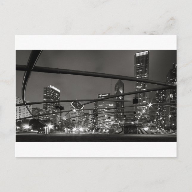 Postal Negro y blanco del horizonte de Chicago (Anverso)