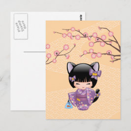 Postal Neko Kokeshi Doll - Chica Geisha