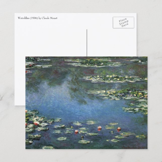 Postal Nenúfares de Claude Monet, Flores Vintage (Anverso / Reverso)