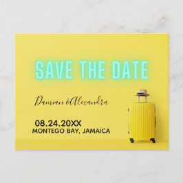 Postal Neón amarillo Minimalista moderno salva la fecha
