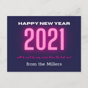 Postal neón audaz feliz año nuevo rosado