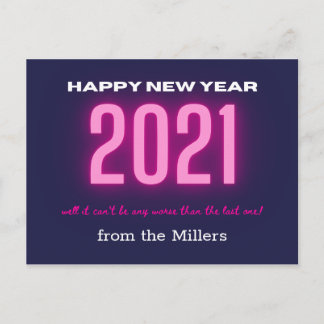 Postal neón audaz feliz año nuevo rosado