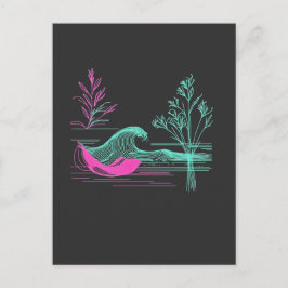 Postal NEON CALM – Arte de línea de onda retro y botánica