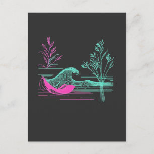 Postal NEON CALM – Arte de línea de onda retro y botánica