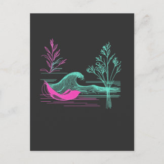 Postal NEON CALM – Arte de línea de onda retro y botánica