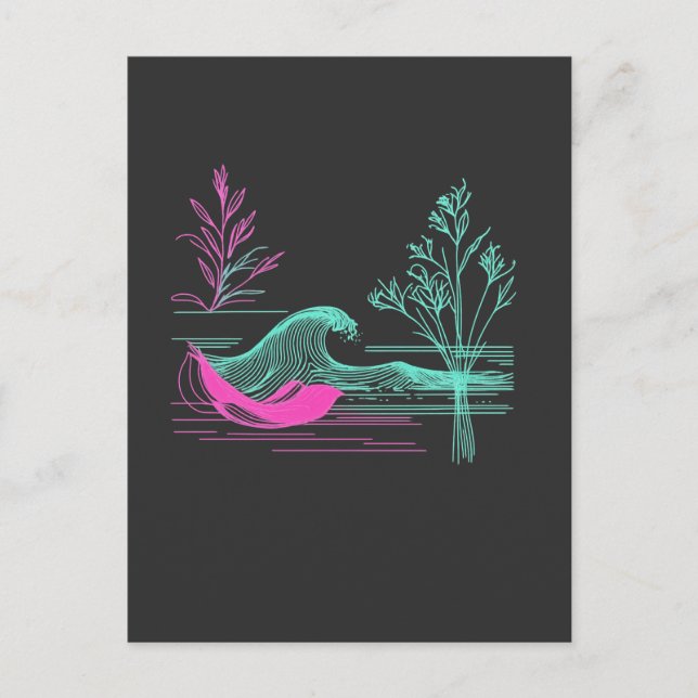 Postal NEON CALM – Retro Wave & Botanical Line Art (Anverso)