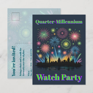 Postal Neon Fireworks Invite • 1776–2026 Celebration