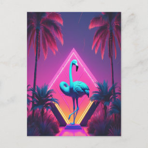 Postal Neon Flamingo Palm Trees Vaporwave Estético