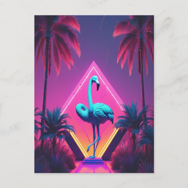 Postal Neon Flamingo Palm Trees Vaporwave Estético (Anverso)