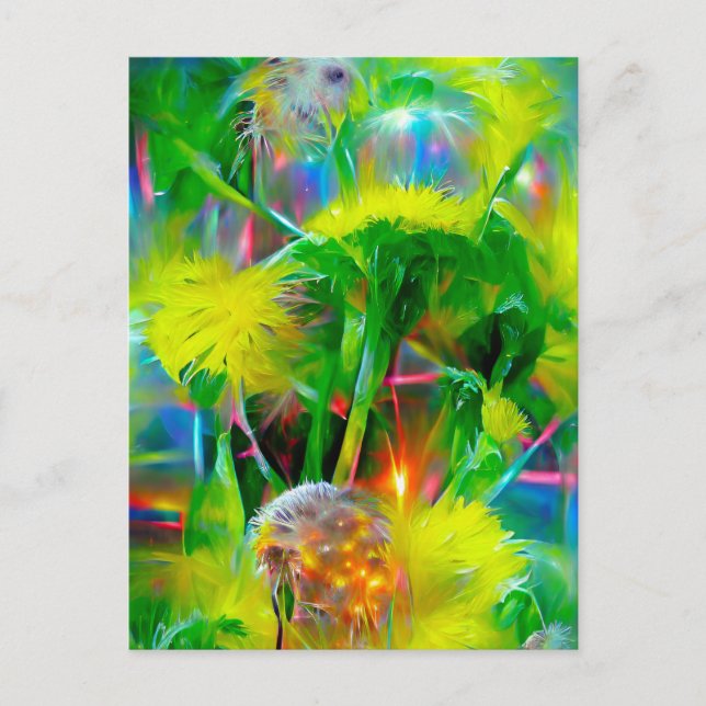 Postal Neon Glow Dandelions en Dream Garden (Anverso)