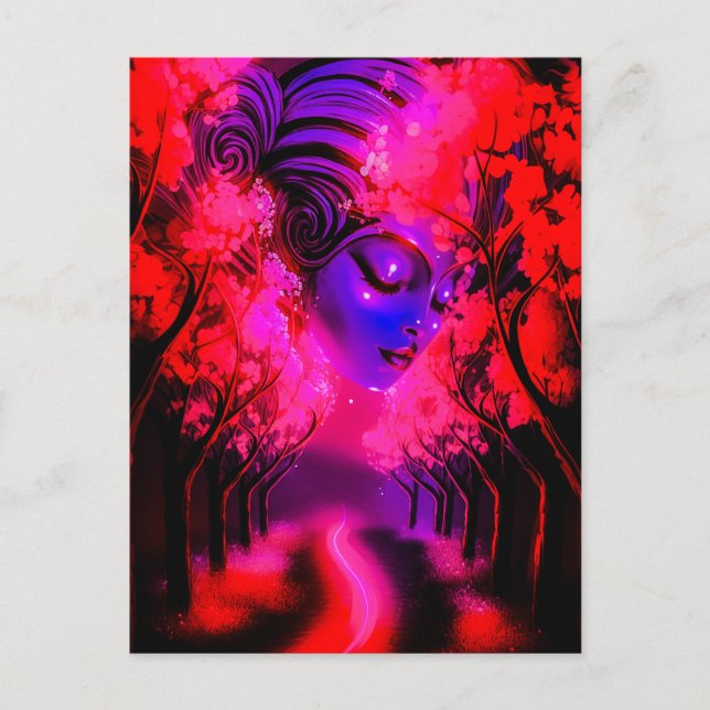 Postal Neon Goddess in Enchanted Forest (Anverso)