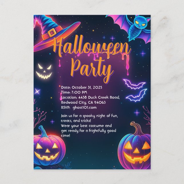 Postal Neon Halloween Party (Anverso)