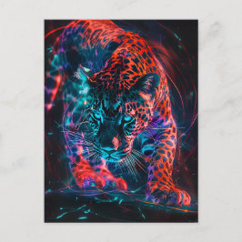 Postal Neón jaguar de color turquesa rojo púrpura