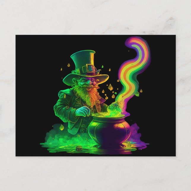 Postal Neon Leprechaun Rainbow (Anverso)