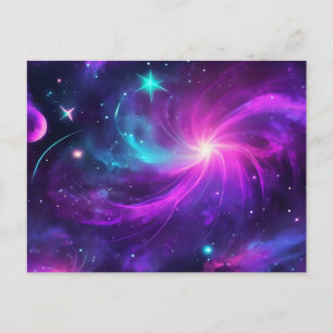 Postal Neon Nebula Galaxia Con Estrellas
