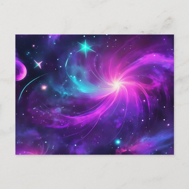 Postal Neon Nebula Galaxia Con Estrellas (Anverso)