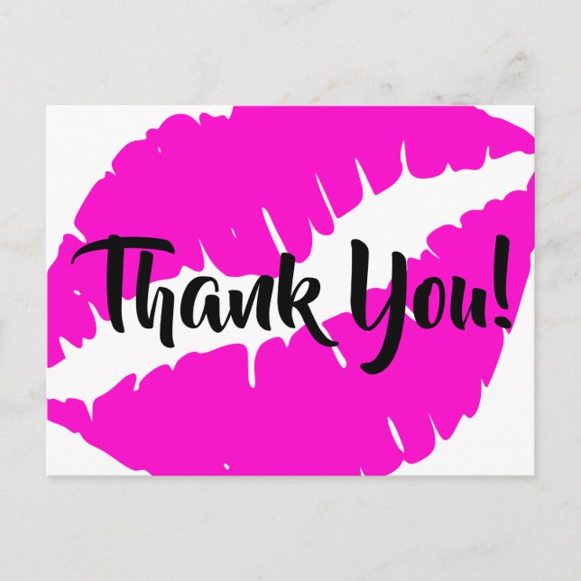 Postal Neon Pink Lipstick Big Kiss Gracias (Anverso)