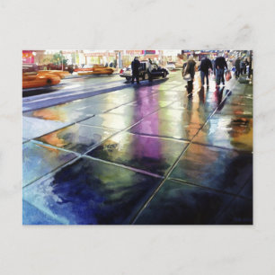 Postal "Neon Rain" Acuarela de Nueva York