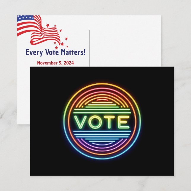Postal Neon Rainbow Vote Rótulo (Anverso / Reverso)