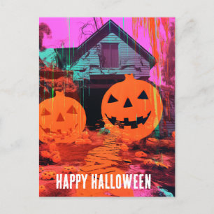Postal Neon Retro obsesionó la casa de Halloween