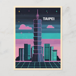 Postal Neon Synthwave Taipei 101 Taiwán Retro 80