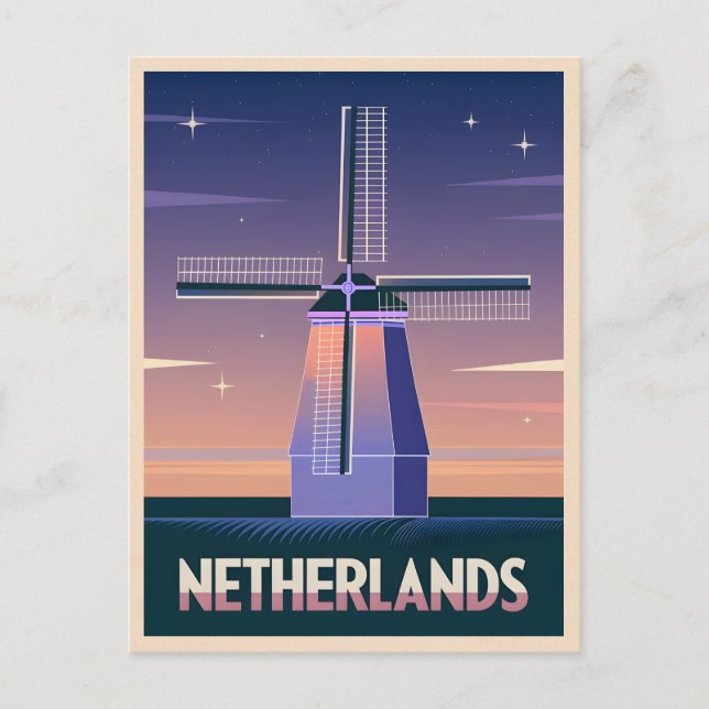 Postal Neon Vaporwave Dutch Windmill Post de Retro 80 (Anverso)