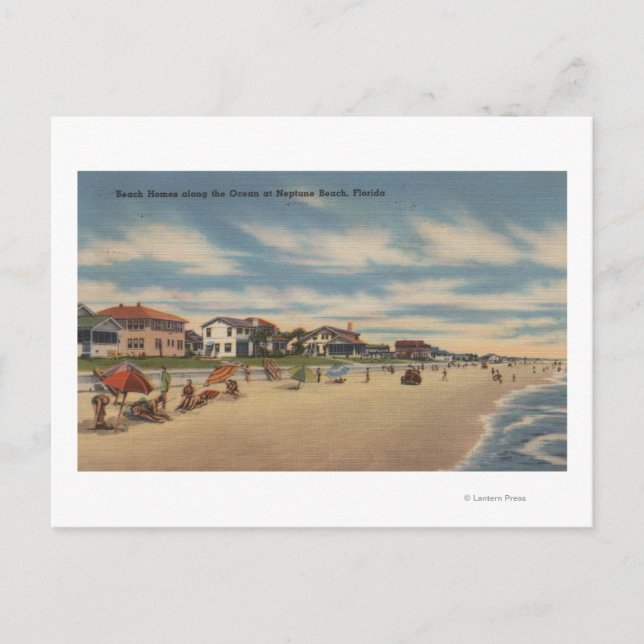 Postal Neptune Beach, FL - Vista de las casas frente al o (Anverso)
