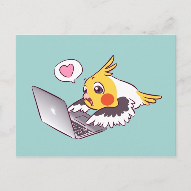 Postal Nerdy cockatiel lindo dibujo Macbook (Anverso)