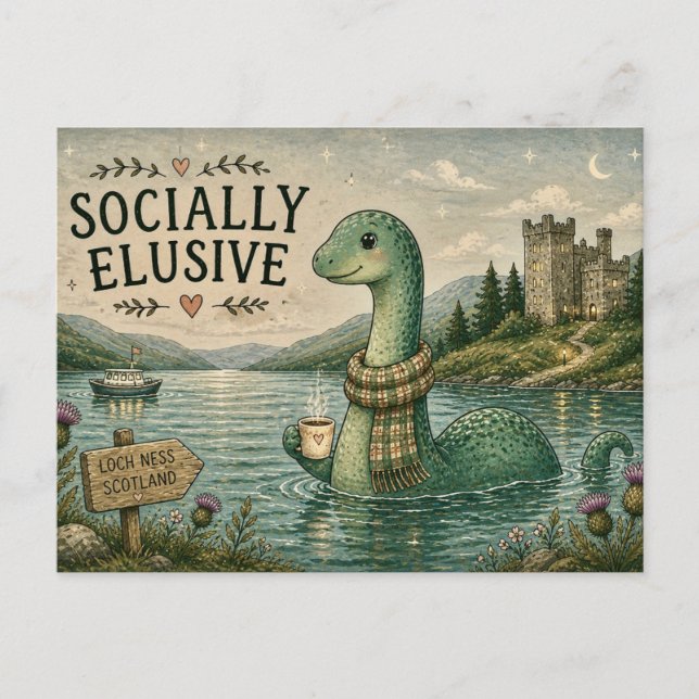 Postal Nessie Críptida Acogedora Socialmente Esquiva Loch (Anverso)