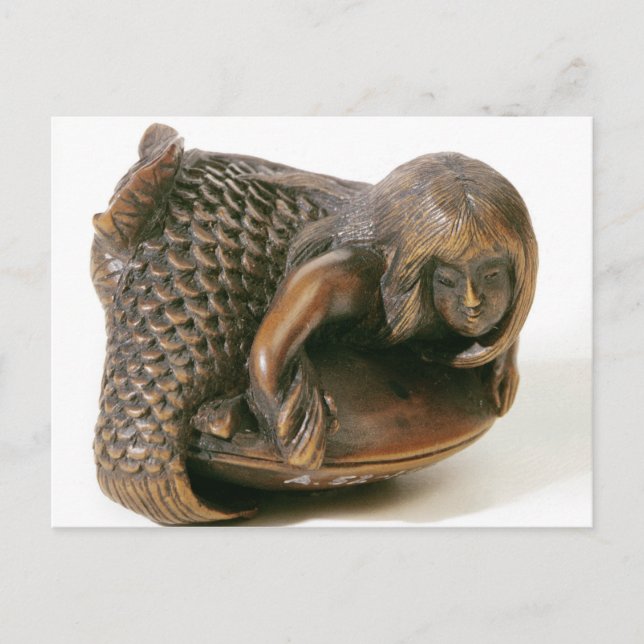 Postal Netsuke tallado en forma de sirena (Anverso)