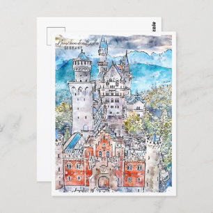Postal Neuschwanein Castle Alemania Travel Watercolor