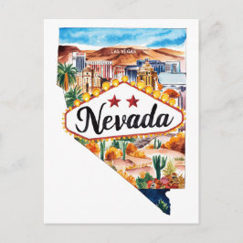 Postal Nevada EE. UU. Estado con forma vintage acuarela