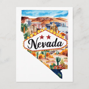 Postal Nevada EE. UU. Estado con forma vintage acuarela