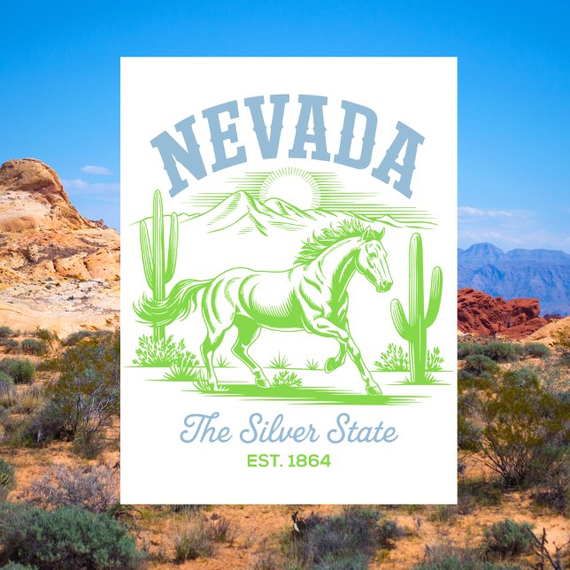 Postal Nevada El Estado de Plata Est. 1864 Caballo Salvaj (Nevada The Silver State Est. 1864 Wild Horse Postcard
)