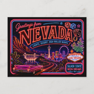 Postal Nevada Neon Estado Retro Vintage