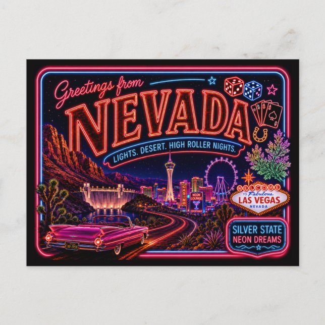 Postal Nevada Neon Estado Retro Vintage (Anverso)