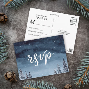 Postal Nevado invierno Nocturno acuarela Azul   RSVP
