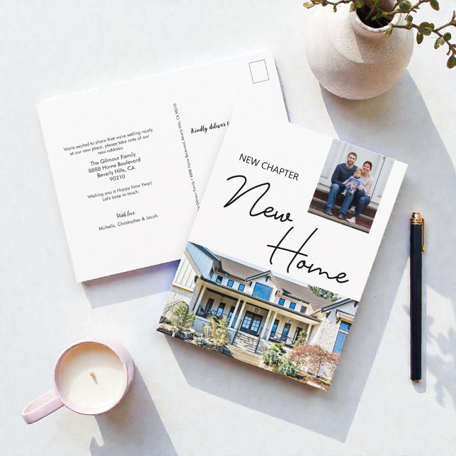 Postal New Chapter New Home Family Custom Photo and House (New Chapter New home family house moving announcement cards.)