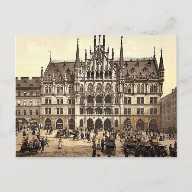 Postal New City Hall, Munich, Baviera, Alemania clásica P (Anverso)