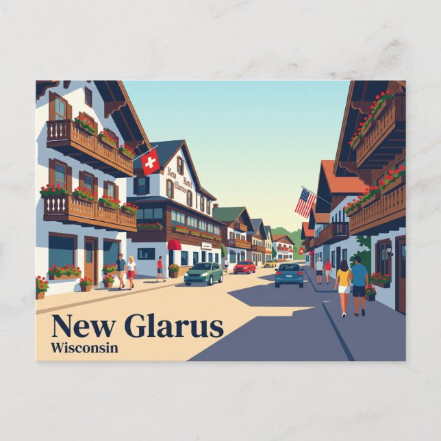 Postal New Glarus, Wisconsin EE. UU. (Anverso)