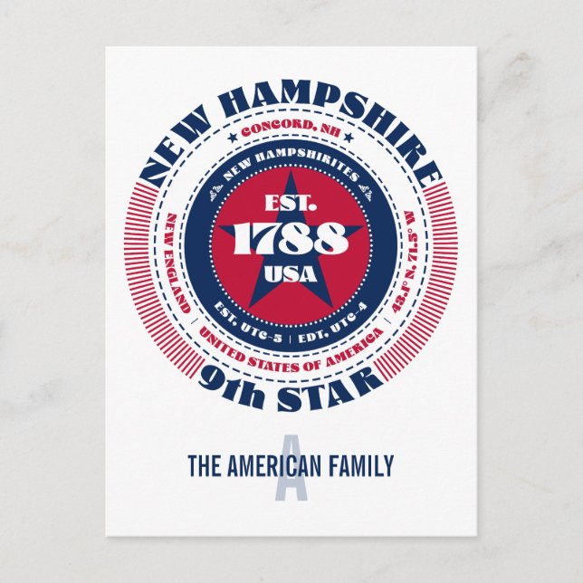 Postal New Hampshire, Concord, NH, Patriótico, Monograma (Anverso)