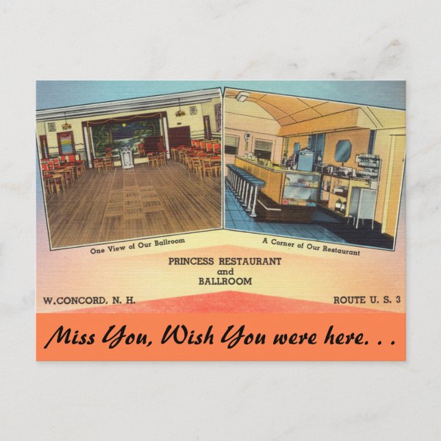Postal New Hampshire, Restaurante Princess, Concord (Anverso)