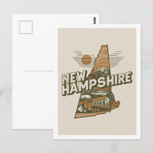 Postal New Hampshire Retro Travel Design Icónico Estados 