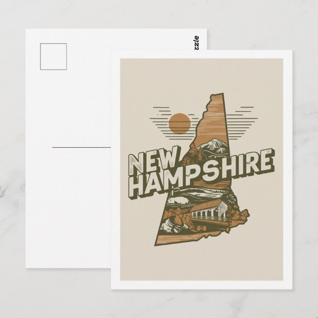 Postal New Hampshire Retro Travel Design Icónico Estados  (Anverso / Reverso)