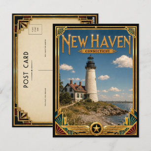 Postal New Haven Connecticut Arte Deco Vintage Edad de Or