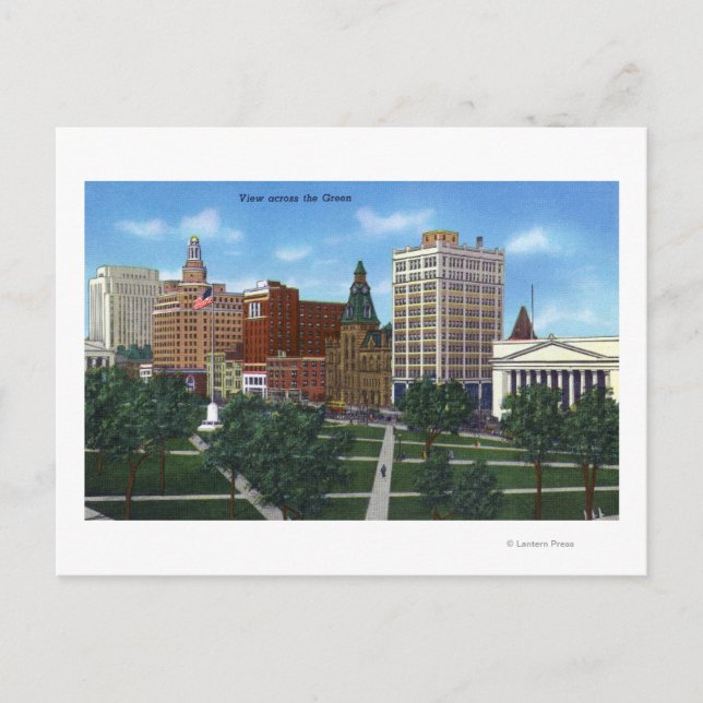 Postal New Haven, CTView desde el otro lado del Green (Anverso)