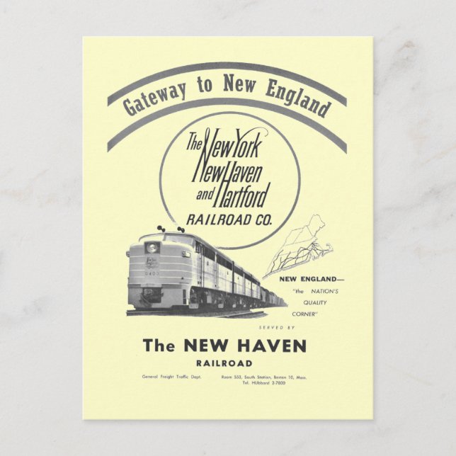 Postal New Haven Railroad-Gateway to New England 1950 (Anverso)