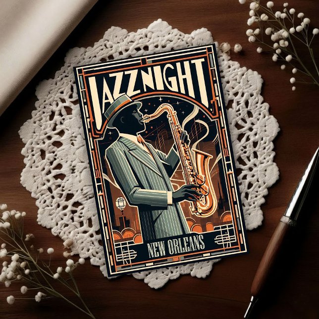 Postal New Orleans Jazz Night – Vintage Art  (Subido por el creador)