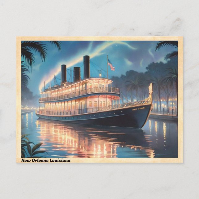 Postal New Orleans Louisiana River Boat Vintage (Anverso)
