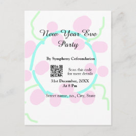 Postal New year eve party scan QR RSVP name pink blue 